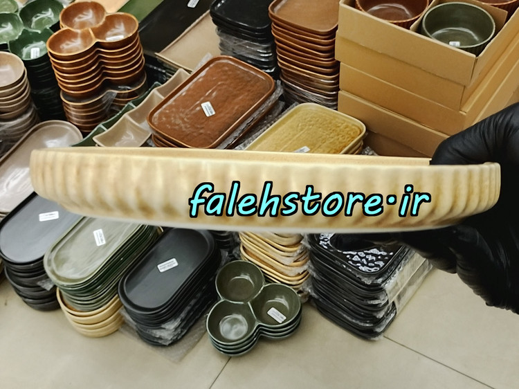 بشقاب پیش دستی سرامیکی استون ور کرم گرانیتی شیاردار بن سای 6 عددی