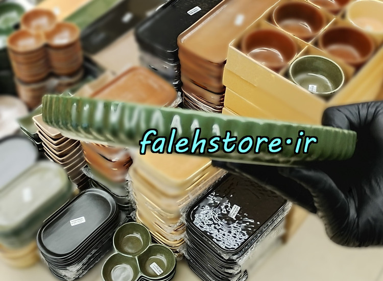 بشقاب پیش دستی سرامیکی استون ور سبز گرانیتی شیاردار بن سای 6 عددی
