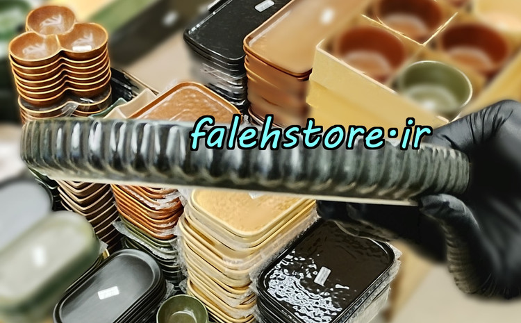 بشقاب پیش دستی سرامیکی استون ور مشکی گرانیتی شیاردار بن سای 6 عددی