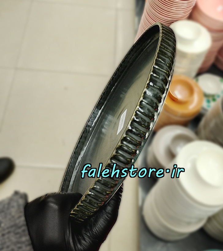 بشقاب پلوخوری سرامیکی استون ور مشکی گرانیتی شیاردار بن سای 6 عددی