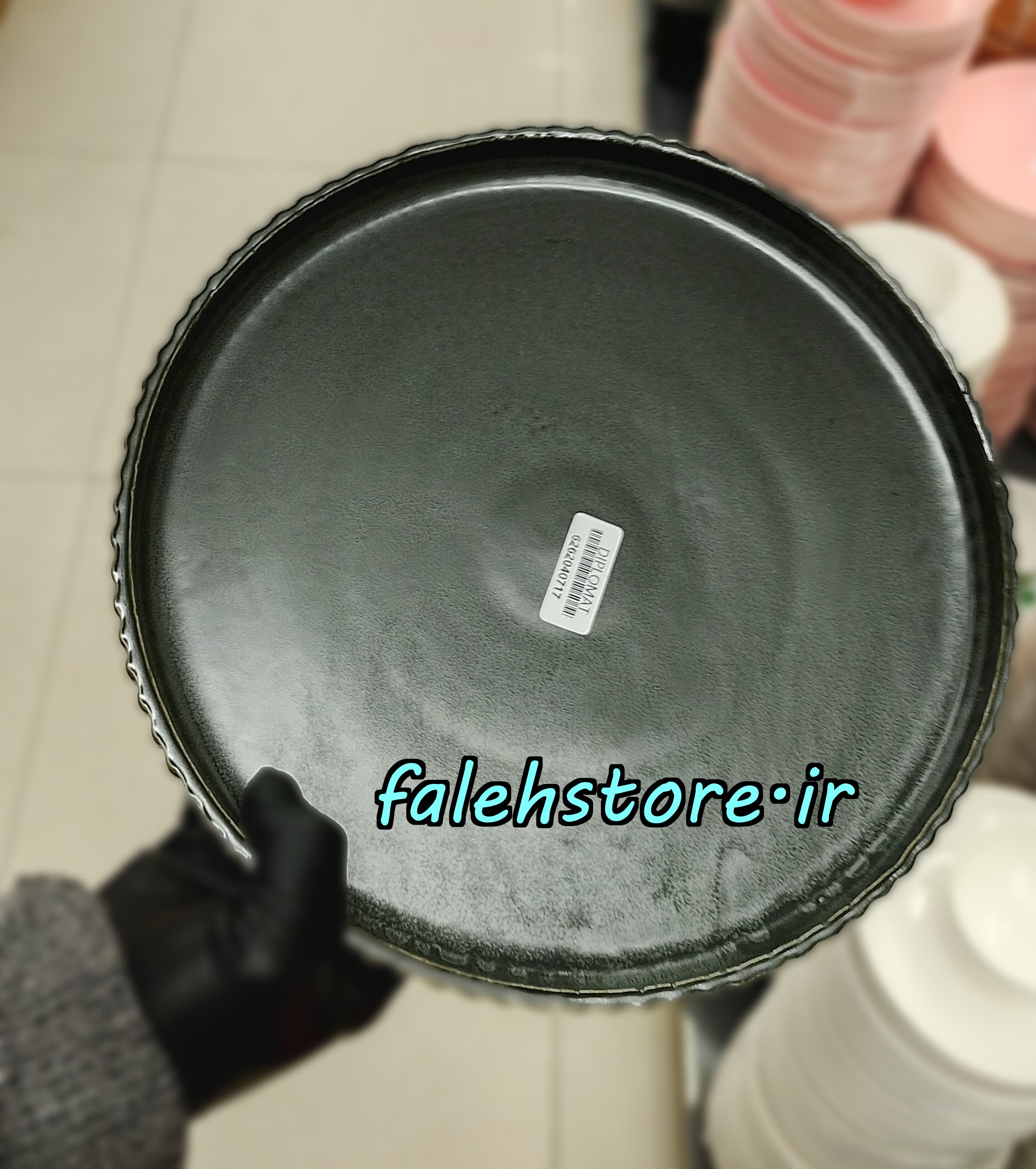 بشقاب پلوخوری سرامیکی استون ور مشکی گرانیتی شیاردار بن سای 6 عددی