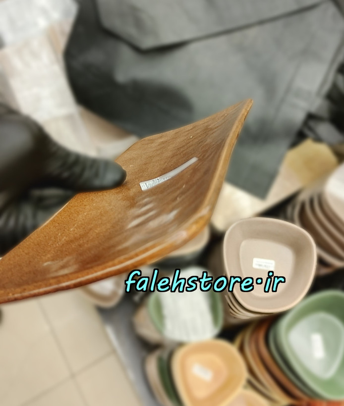 بشقاب تخت سرامیکی استون ور موج دار بن سای قهوه ای 1 عددی