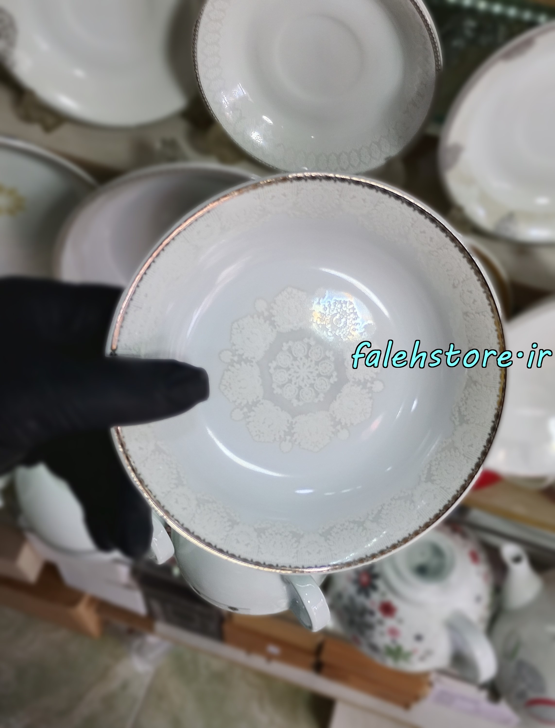 نعلبکی چینی طرح کف گل مرسده مدل سقزی بزرگ 6 عددی