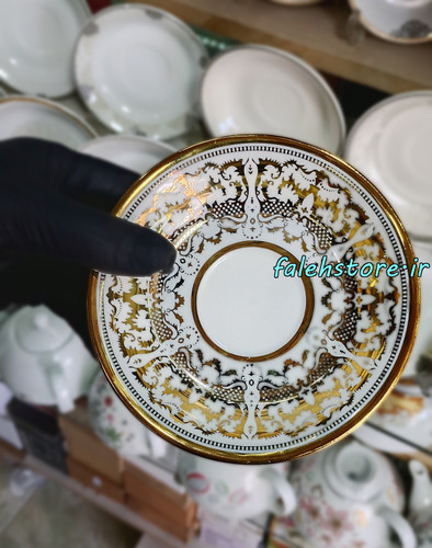 نعلبکی چینی طلایی طرح اسلیمی کارگاهی 6 عددی معمولی