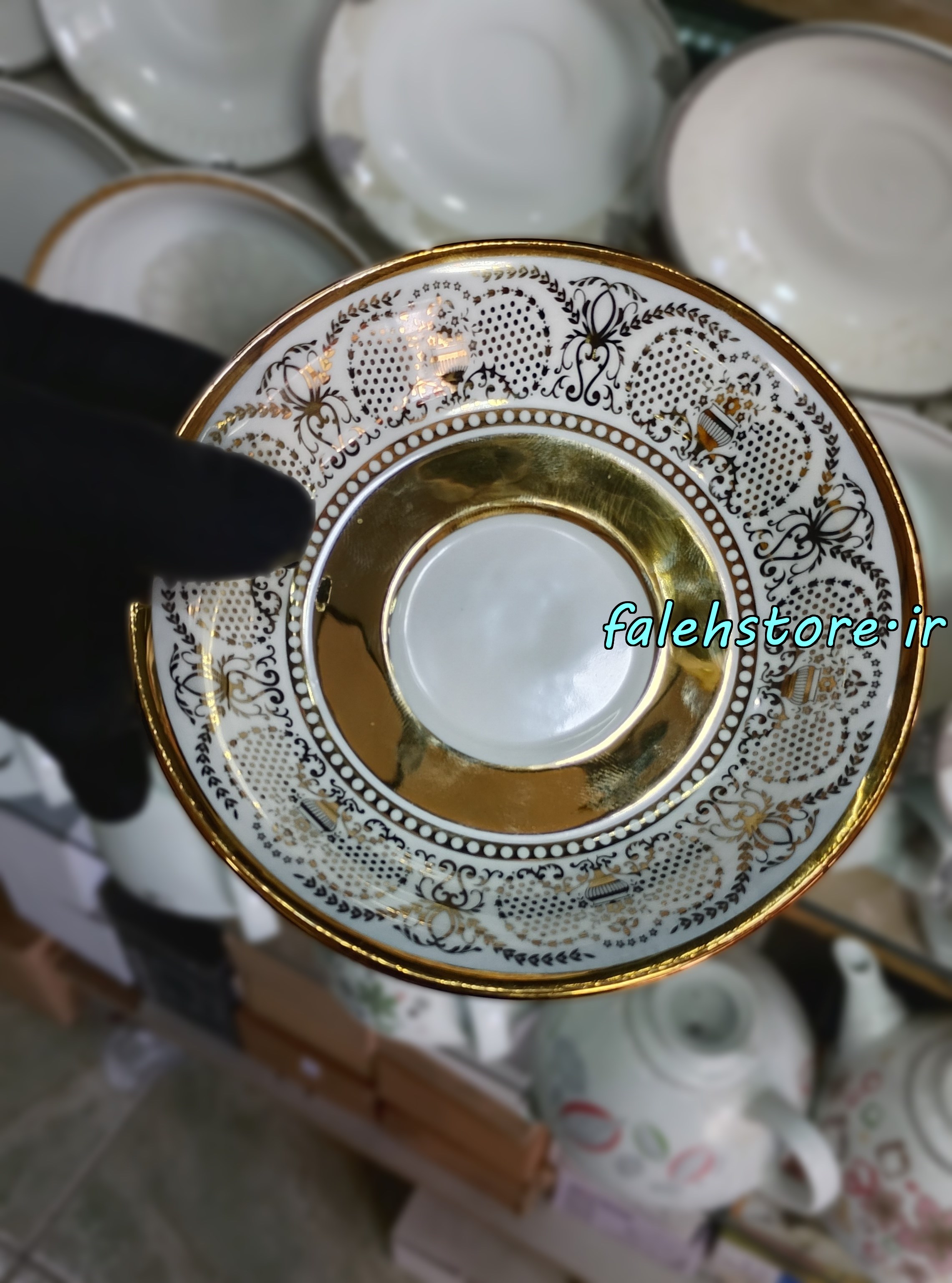 نعلبکی چینی طلایی طرح شمس کارگاهی 6 عددی معمولی