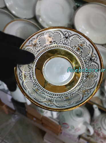 نعلبکی چینی طلایی طرح شمس کارگاهی 6 عددی معمولی