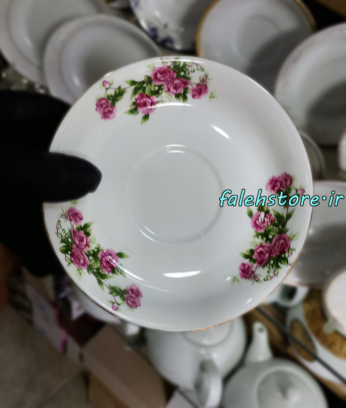 نعلبکی چینی طرح قدیمی مدل گل سرخ کارگاهی 6 عددی معمولی