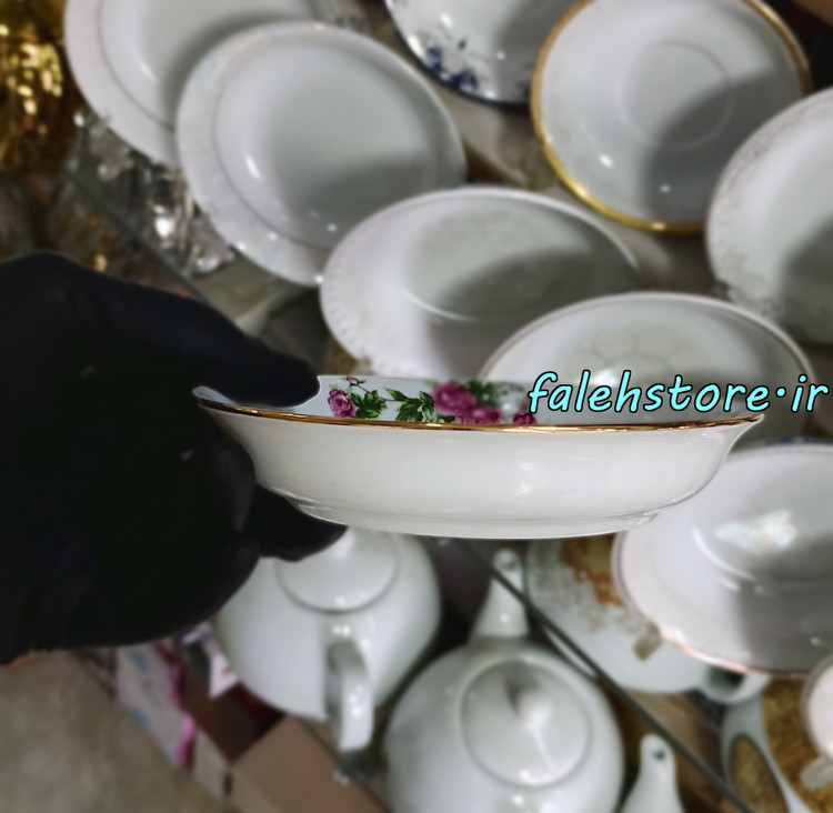 نعلبکی چینی طرح قدیمی مدل گل سرخ کارگاهی 6 عددی معمولی