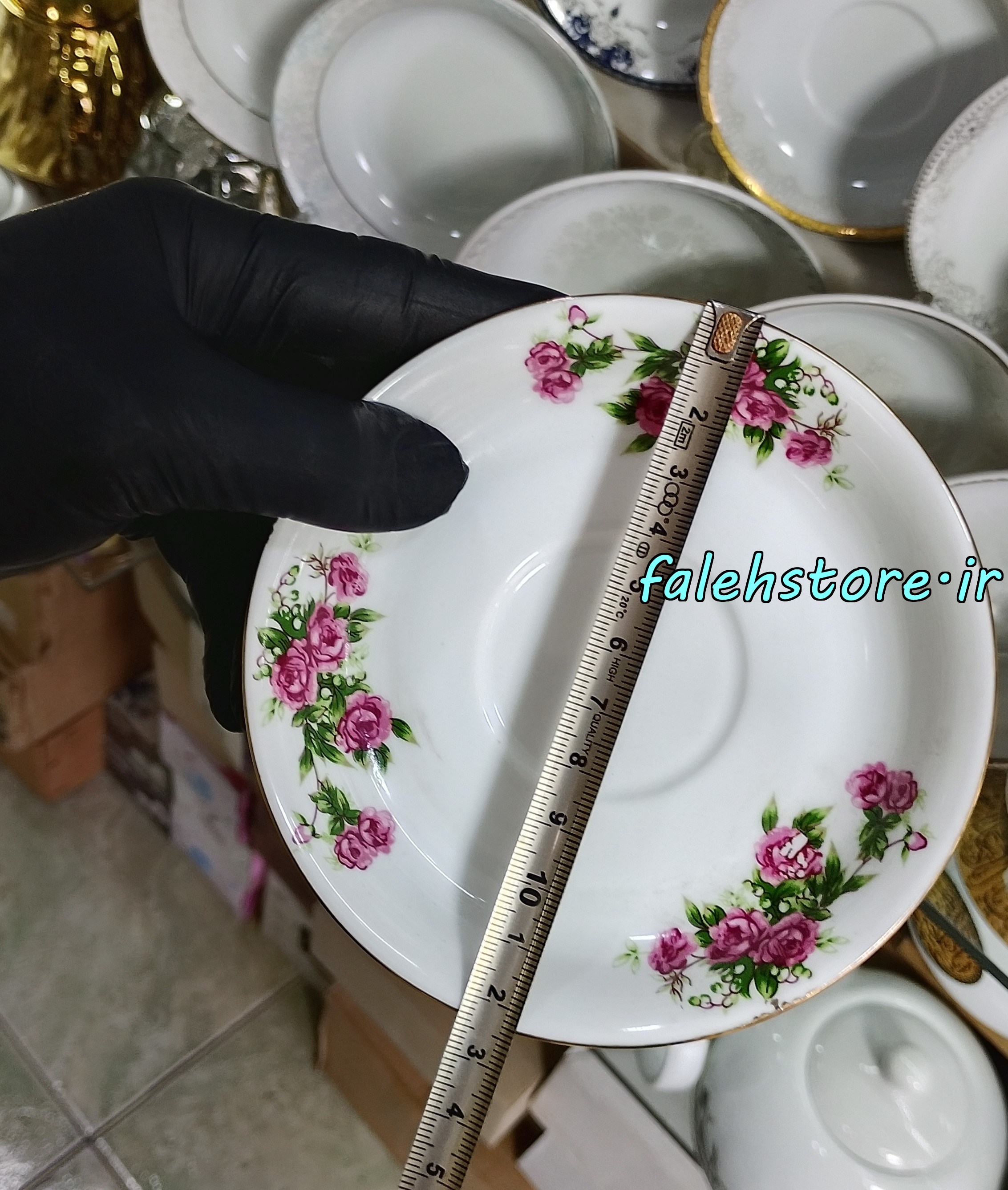 نعلبکی چینی طرح قدیمی مدل گل سرخ کارگاهی 6 عددی معمولی