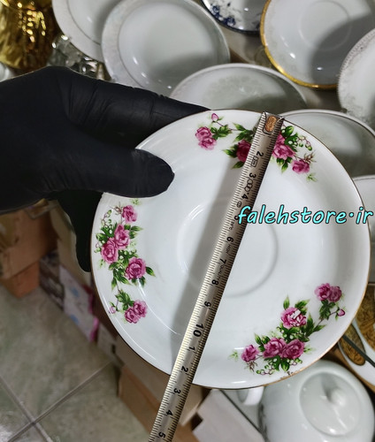 نعلبکی چینی طرح قدیمی مدل گل سرخ کارگاهی 6 عددی معمولی