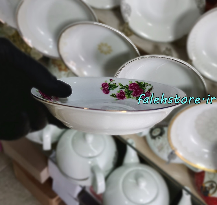نعلبکی چینی طرح قدیمی مدل گل سرخی کارگاهی 6 عددی معمولی