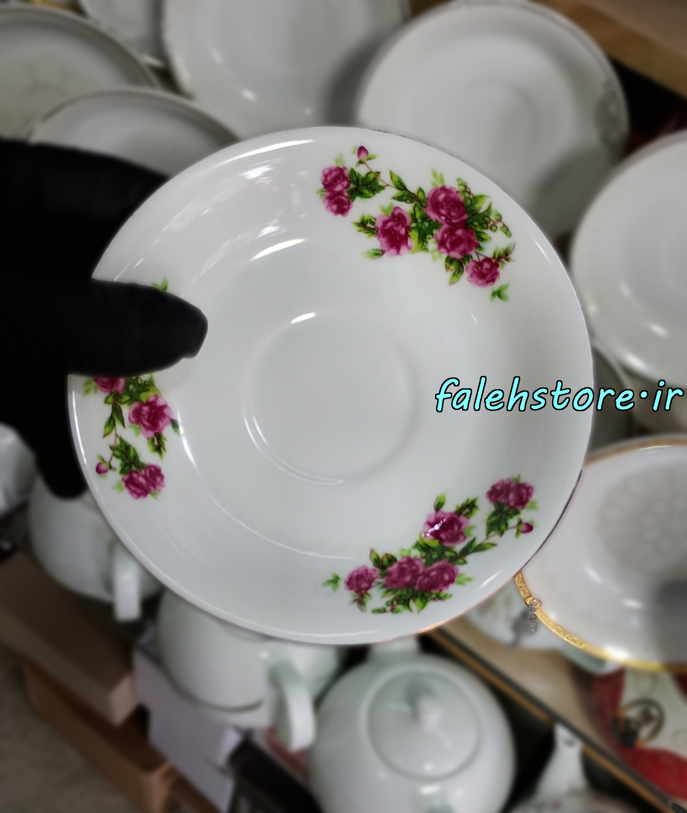 نعلبکی چینی طرح قدیمی مدل گل سرخی کارگاهی 6 عددی معمولی