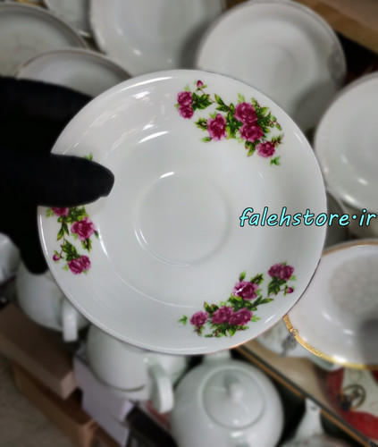 نعلبکی چینی طرح قدیمی مدل گل سرخی کارگاهی 6 عددی معمولی
