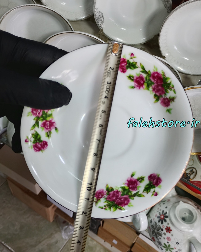 نعلبکی چینی طرح قدیمی مدل گل سرخی کارگاهی 6 عددی معمولی