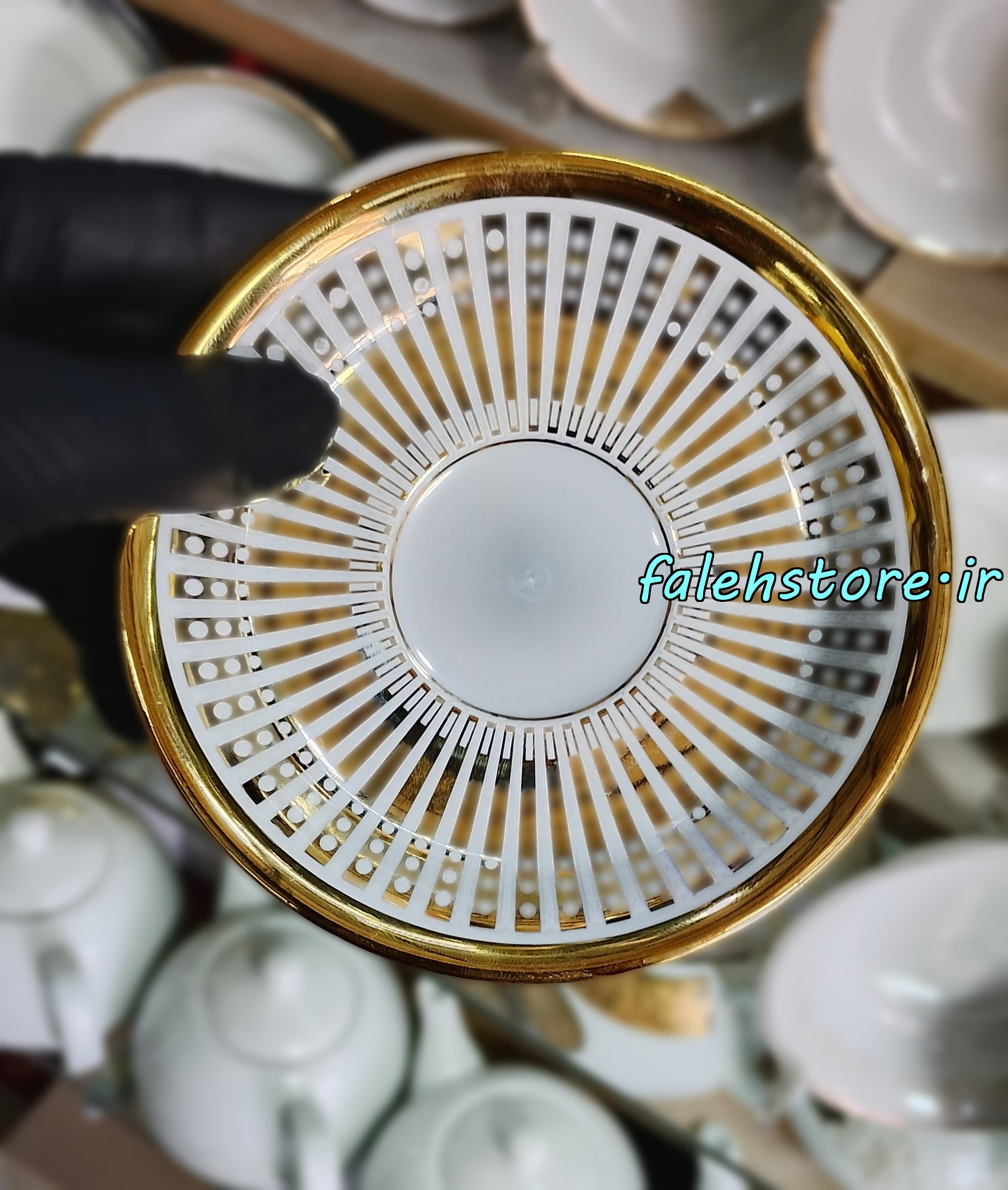 نعلبکی چینی مدل آفتاب طلایی کارگاهی 6 عددی معمولی