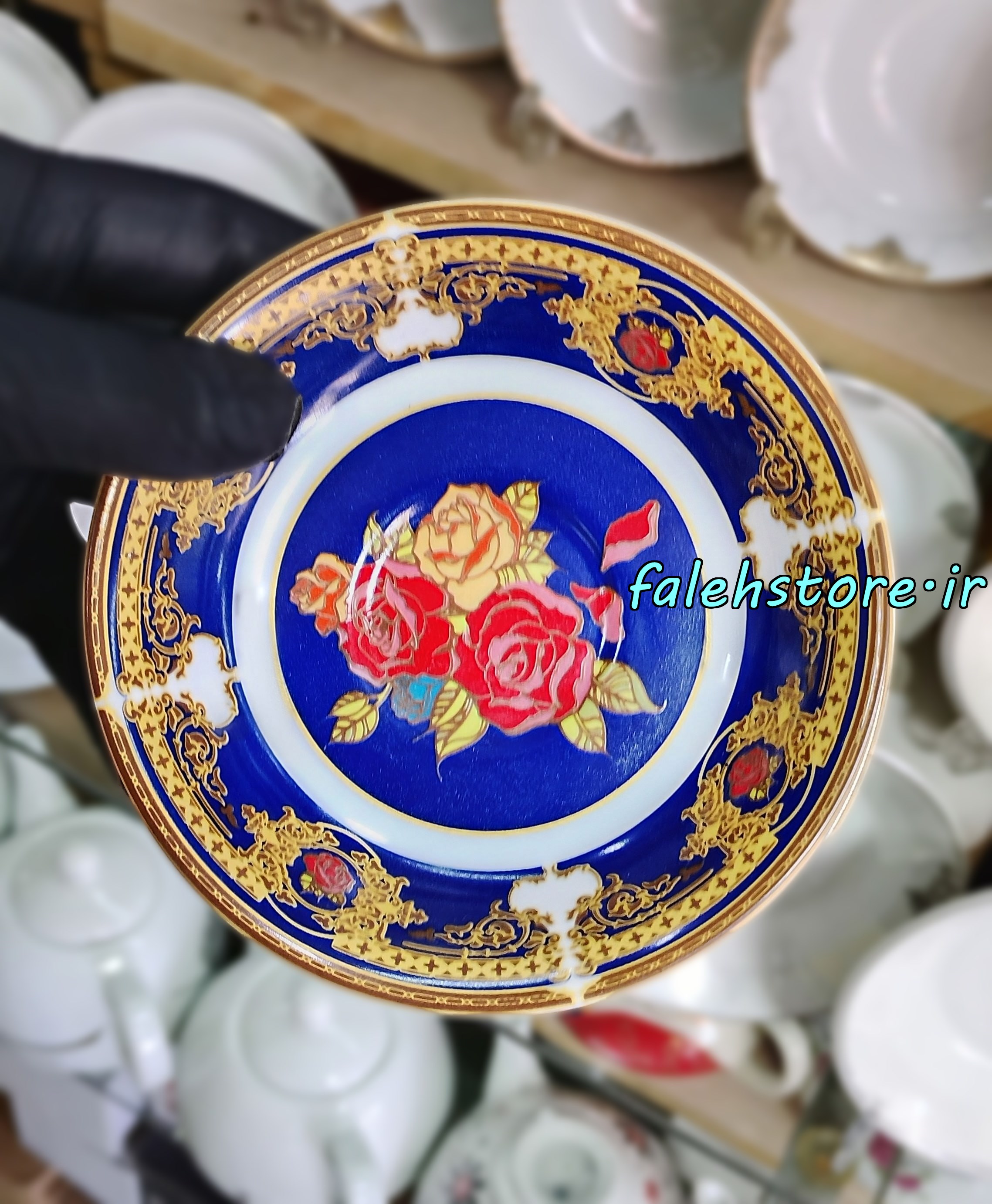نعلبکی چینی طرح قدیمی مدل سه گل کارگاهی 6 عددی معمولی