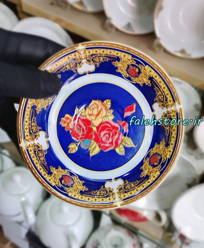 نعلبکی چینی طرح قدیمی مدل سه گل کارگاهی 6 عددی معمولی