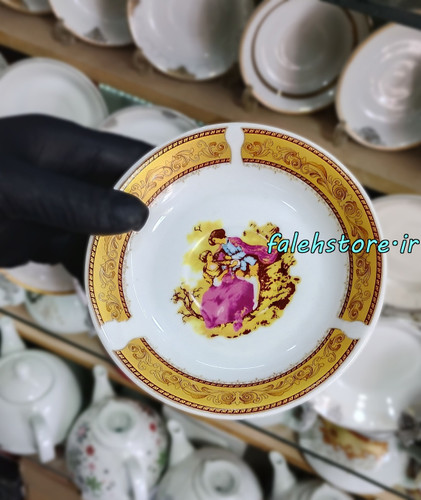 نعلبکی چینی طرح قدیمی مدل لمونژ کارگاهی 6 عددی معمولی