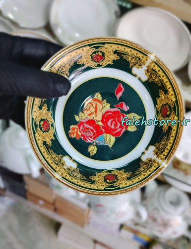 نعلبکی چینی طرح قدیمی مدل فلاور کارگاهی 6 عددی معمولی