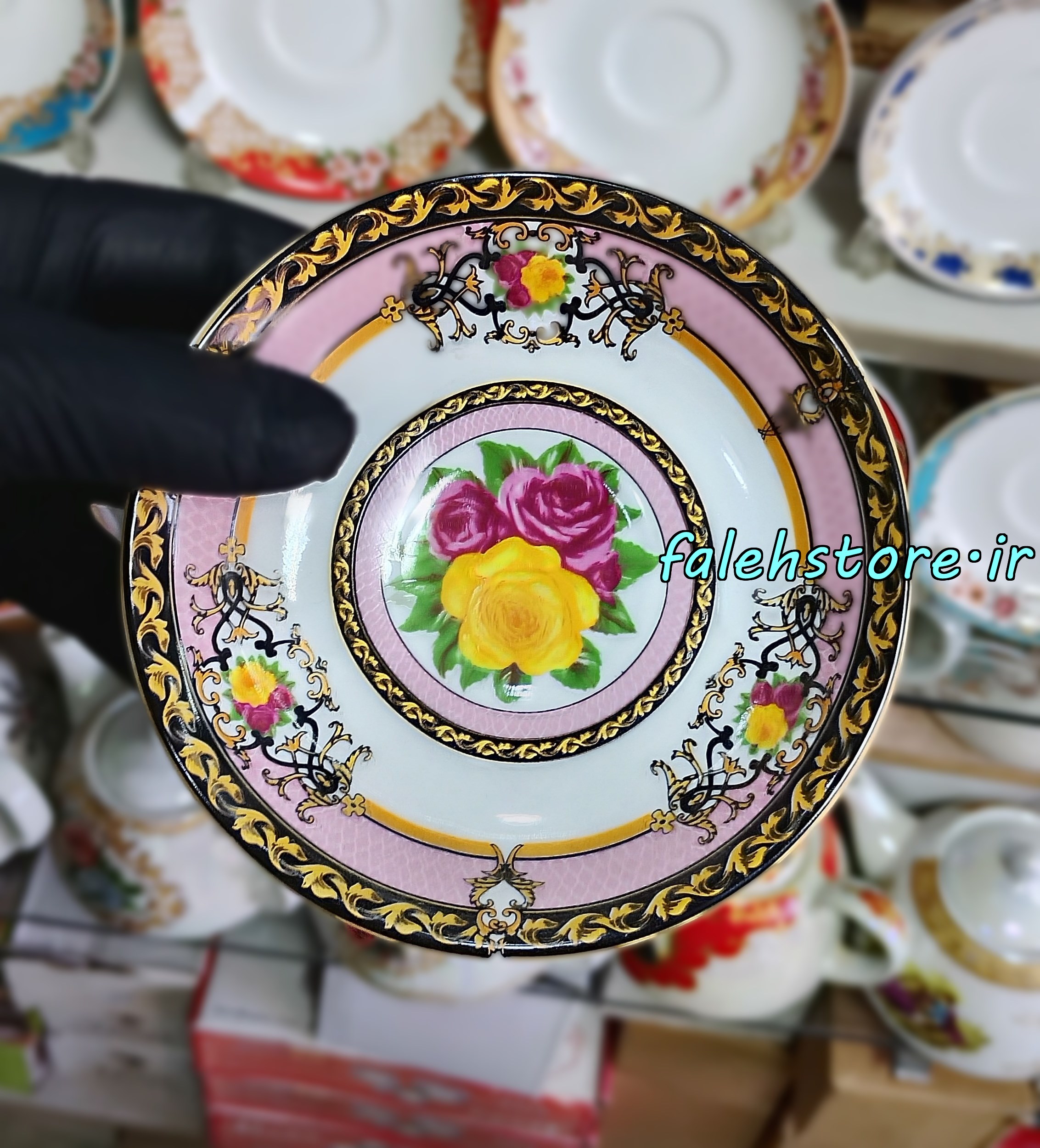 نعلبکی چینی طرح قدیمی مدل خاتون کارگاهی 6 عددی معمولی