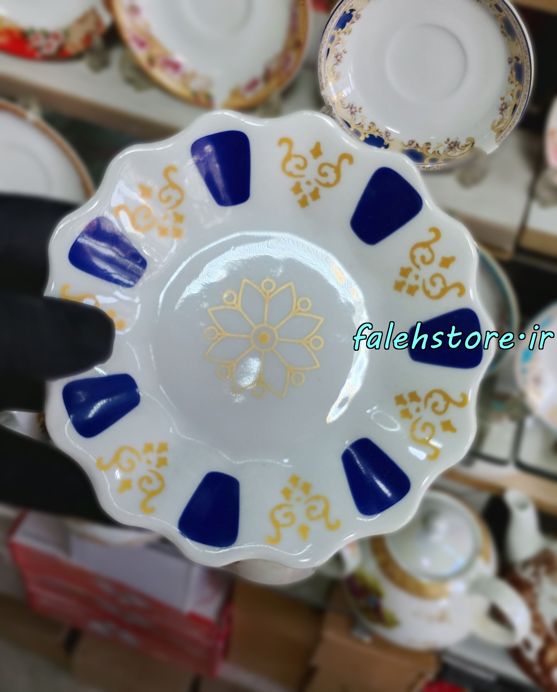 نعلبکی چینی طرح قدیمی دالبر آبی کارگاهی 6 عددی معمولی
