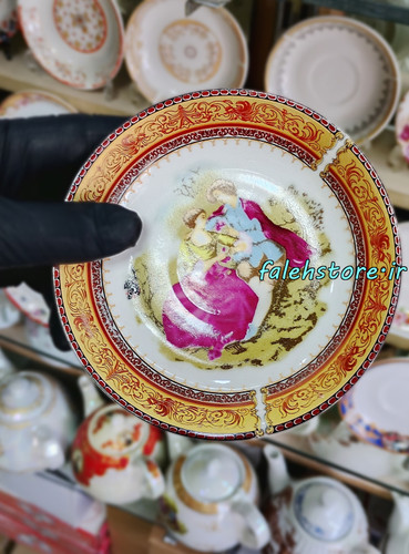 نعلبکی چینی طرح قدیمی مدل لمونژ مارتین کارگاهی 6 عددی معمولی