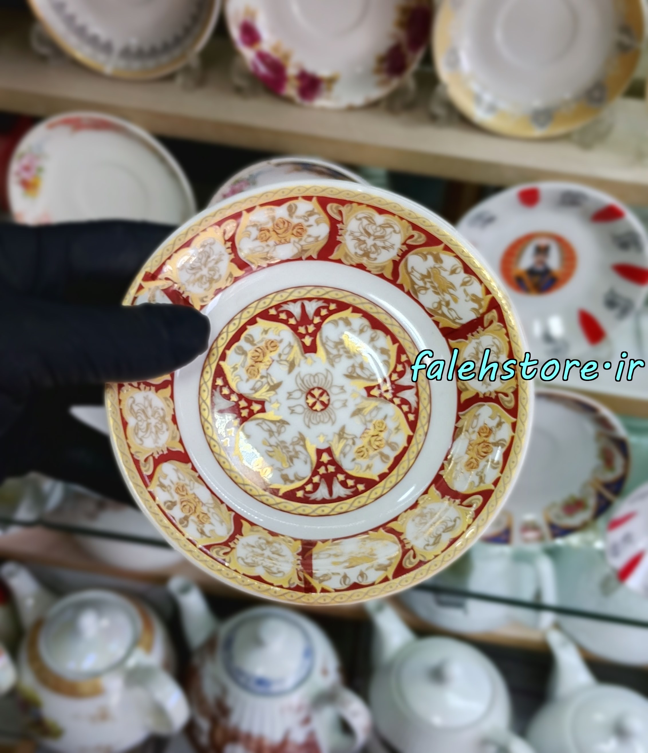 نعلبکی چینی طرح قدیمی مدل سرگل کارگاهی 6 عددی معمولی