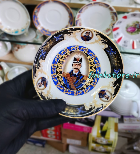 نعلبکی چینی طرح قدیمی مدل شاه عباسی مشکی کارگاهی 6 عددی معمولی