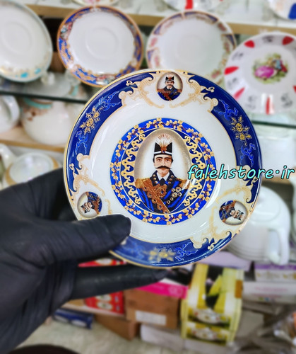 نعلبکی چینی طرح قدیمی مدل شاه عباسی آبی کارگاهی 6 عددی معمولی