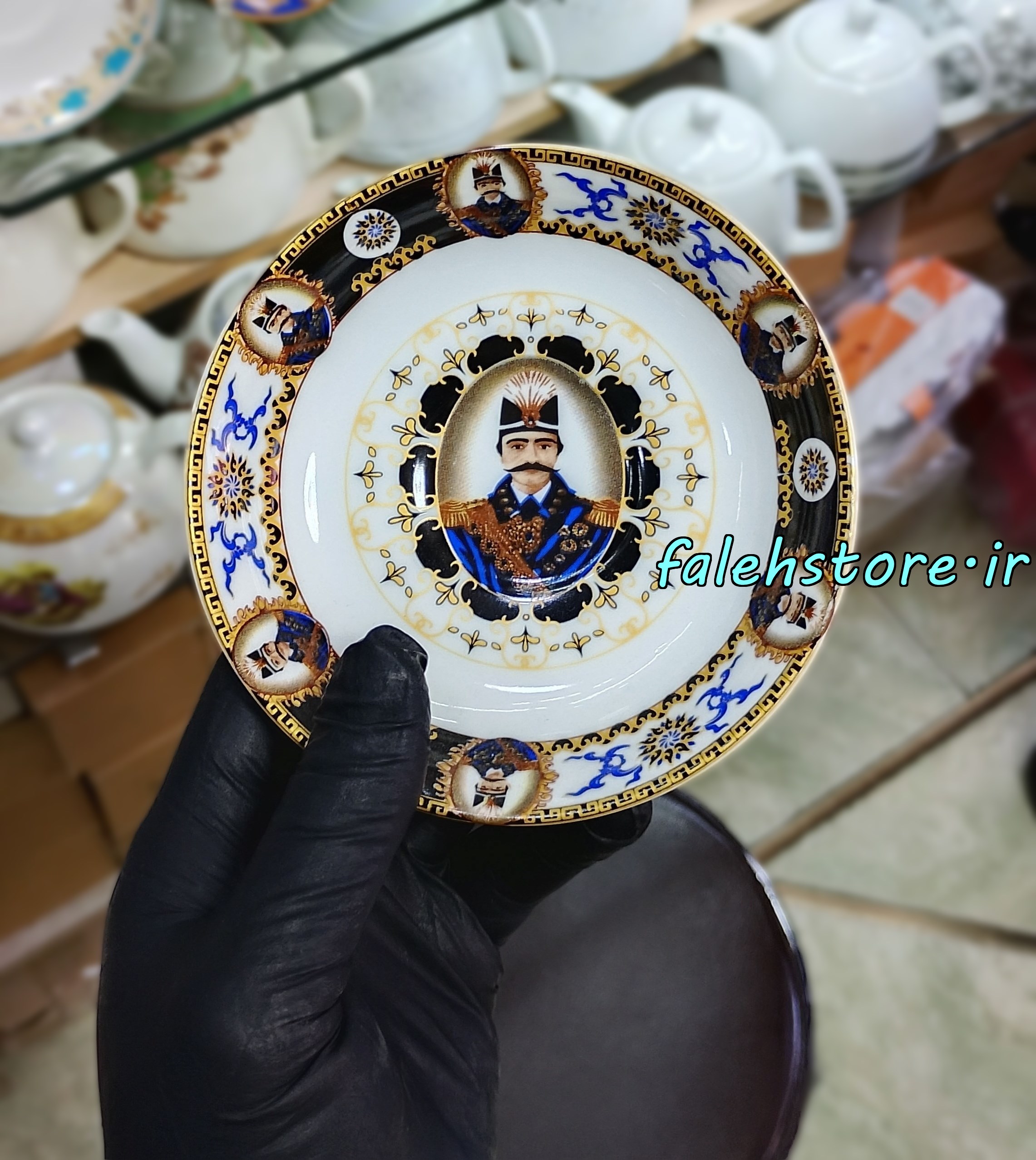 نعلبکی چینی طرح قدیمی مدل شاه عباسی بلک کارگاهی 6 عددی معمولی