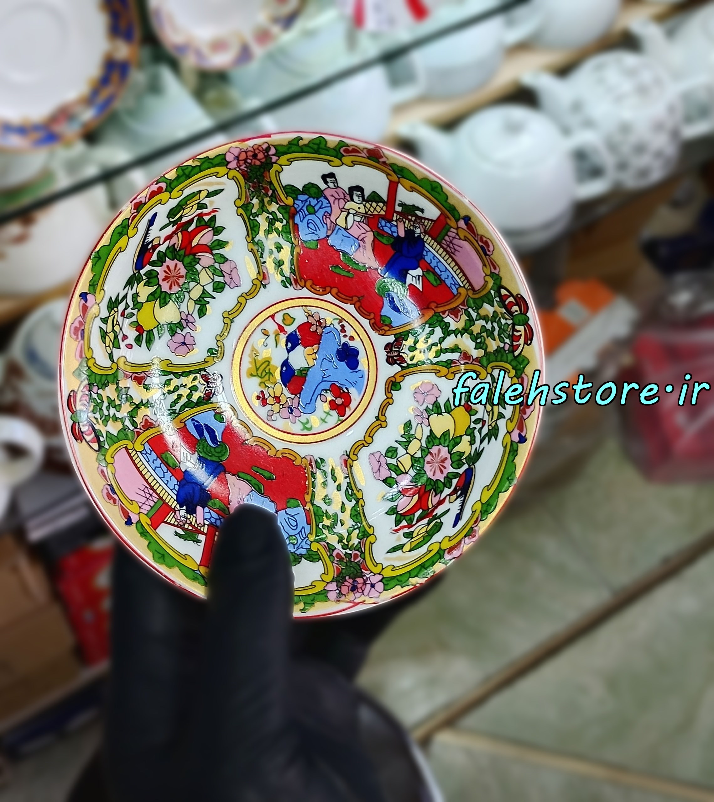 نعلبکی چینی طرح قدیمی مدل کالمو رنگ 6 عددی معمولی