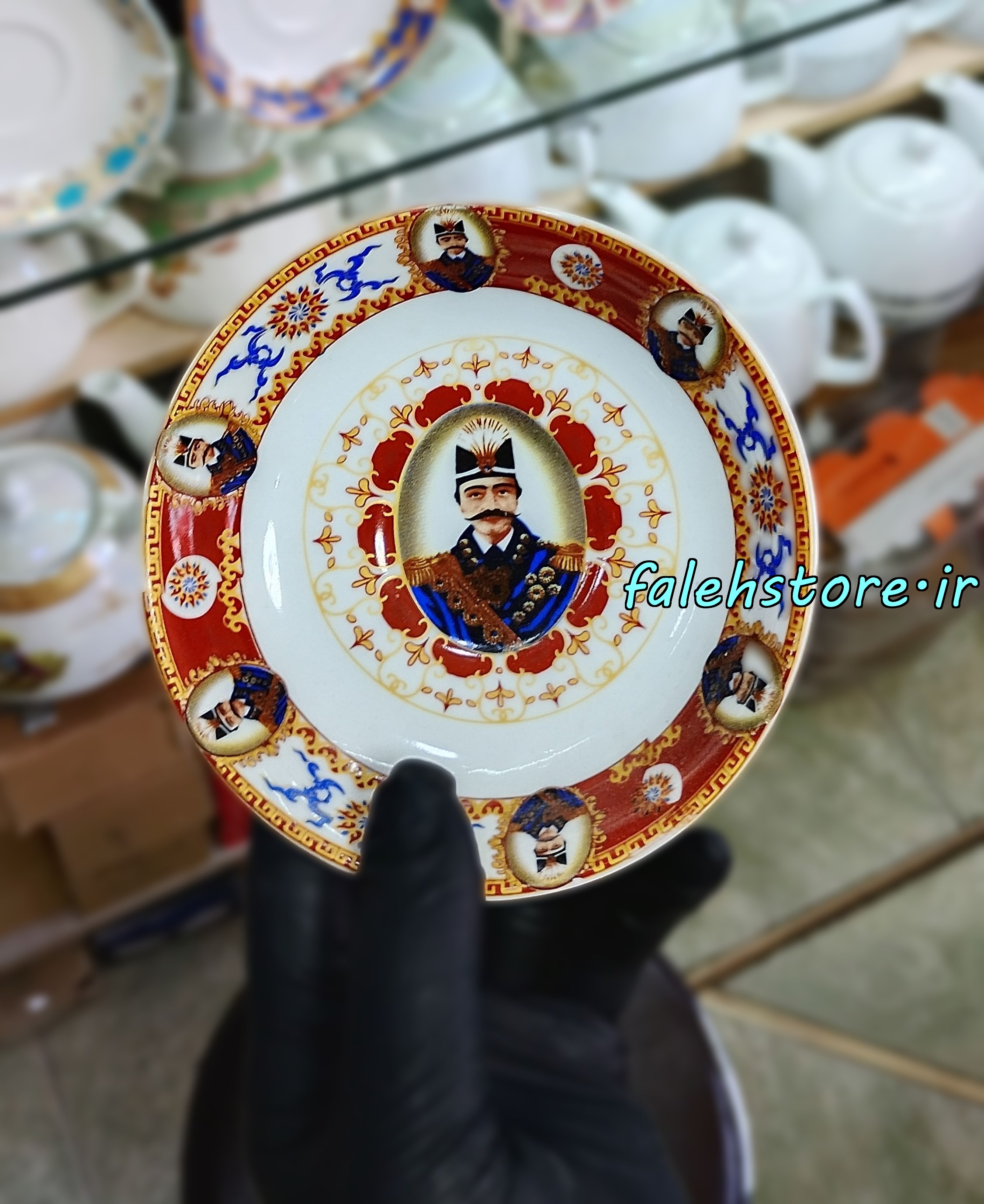 نعلبکی چینی طرح قدیمی مدل شاه عباسی زرشکی کارگاهی 6 عددی معمولی