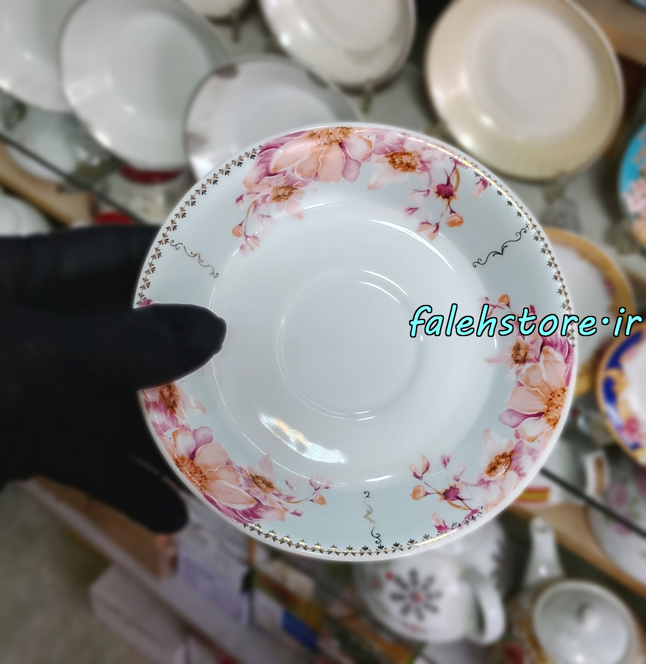 نعلبکی چینی طرح قدیم مدل میخک صورتی کارگاهی 6 عددی معمولی