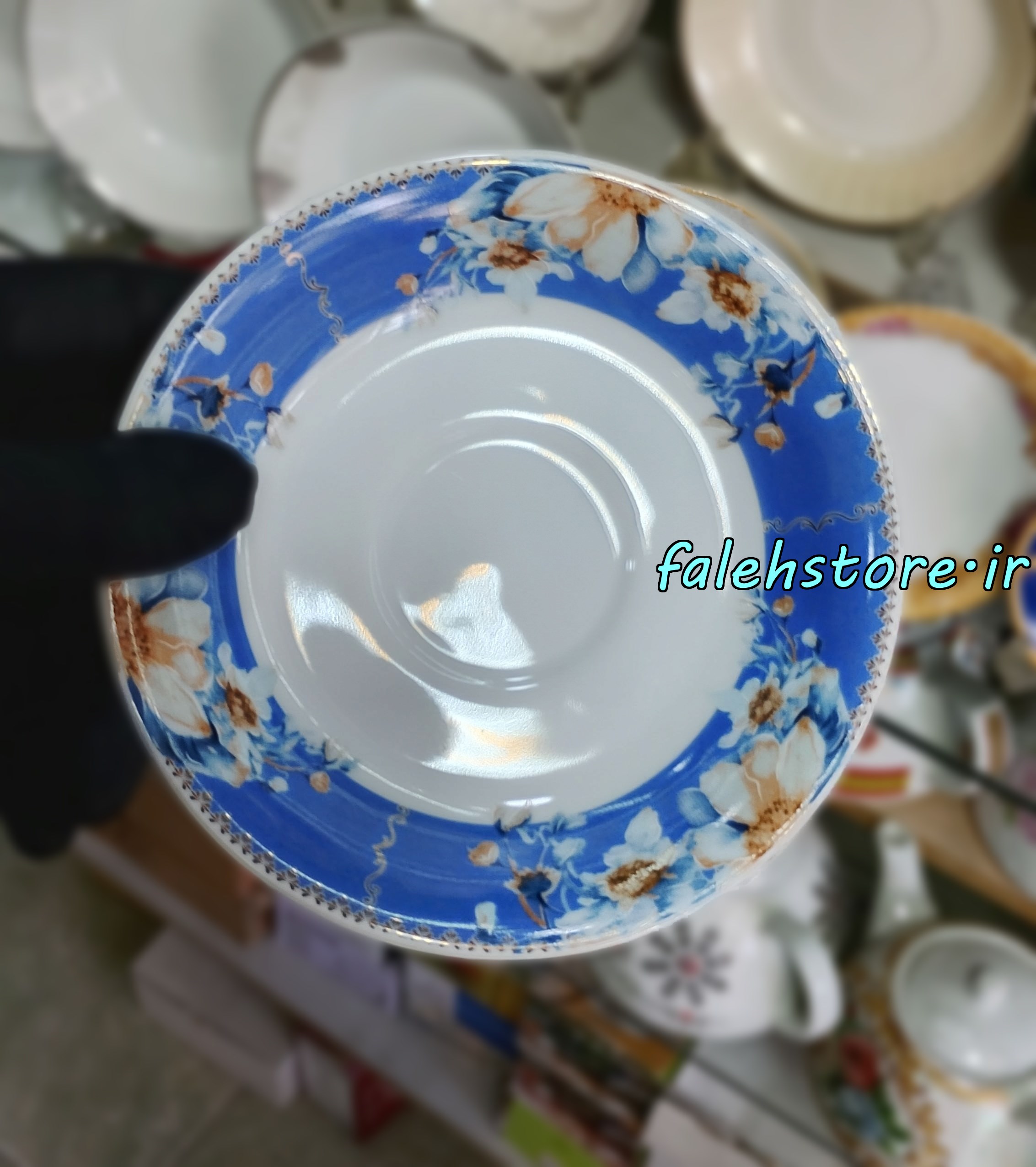 نعلبکی چینی طرح قدیم مدل میخک آبی کارگاهی 6 عددی معمولی