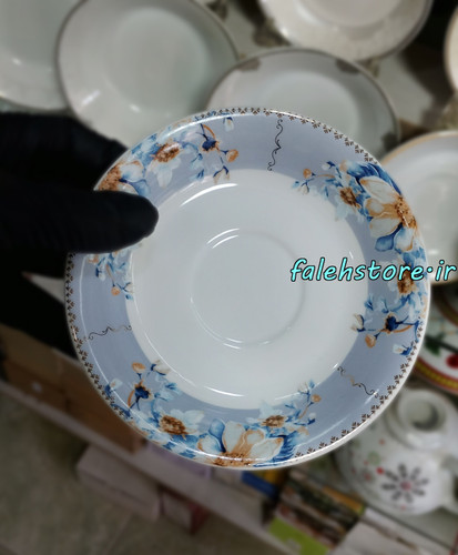نعلبکی چینی طرح قدیمی مدل میخک نیلی کارگاهی 6 عددی معمولی