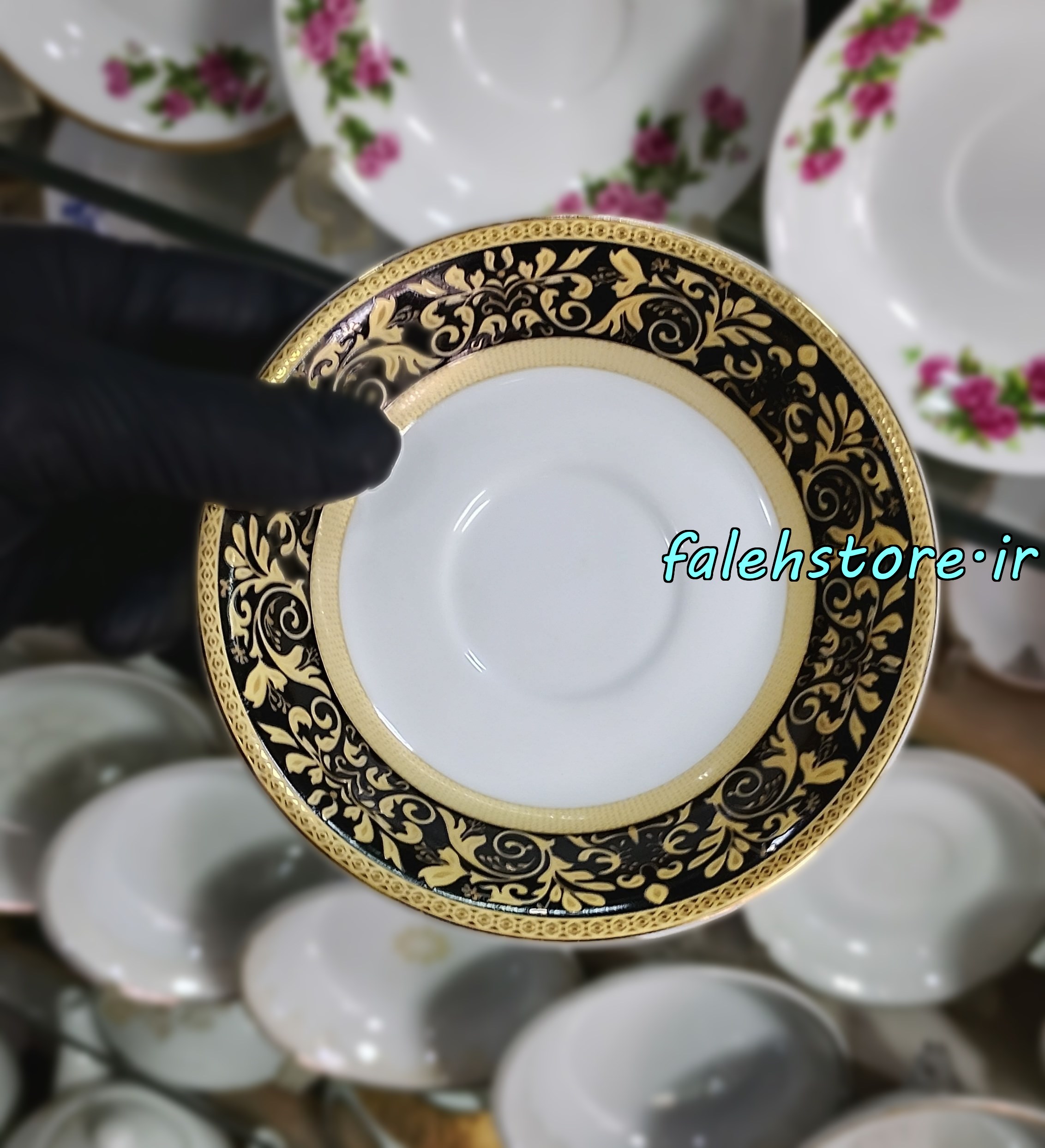 نعلبکی چینی مدل نقشینه کارگاهی 6 عددی معمولی