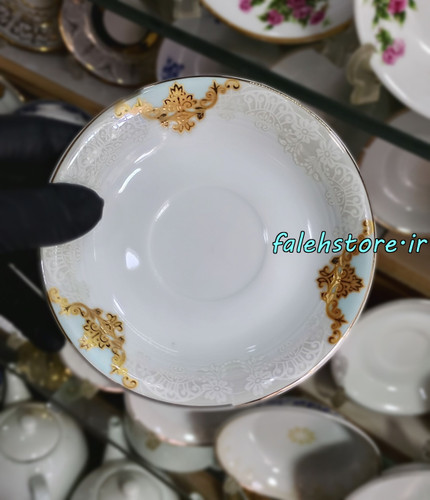 نعلبکی چینی مدل ستایش فیروزه کارگاهی 6 عددی معمولی