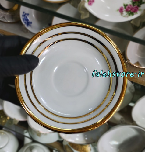نعلبکی چینی مدل سه خط طلایی کارگاهی 6 عددی معمولی
