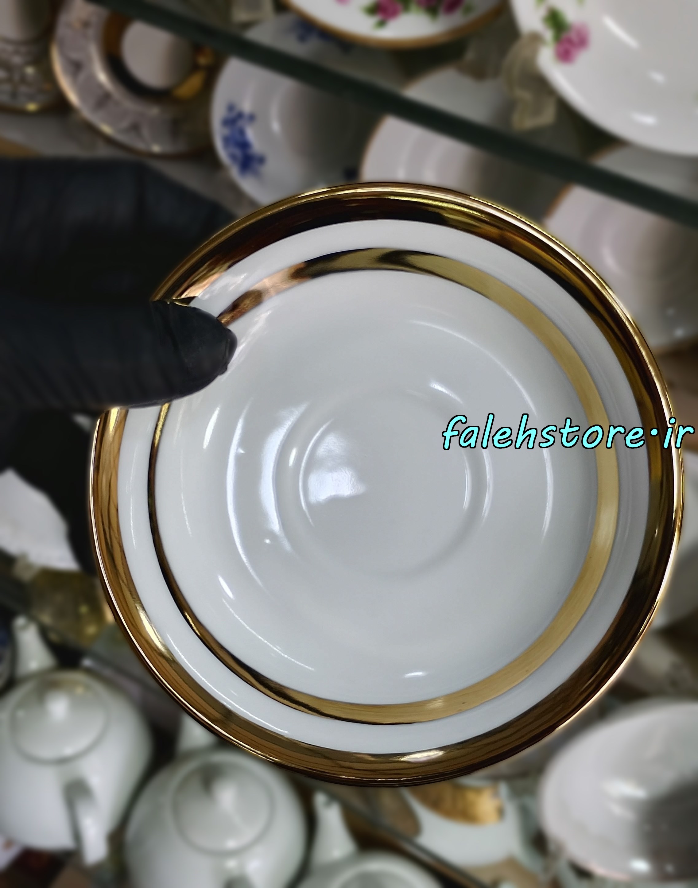 نعلبکی چینی مدل دو خط طلایی کارگاهی 6 عددی معمولی