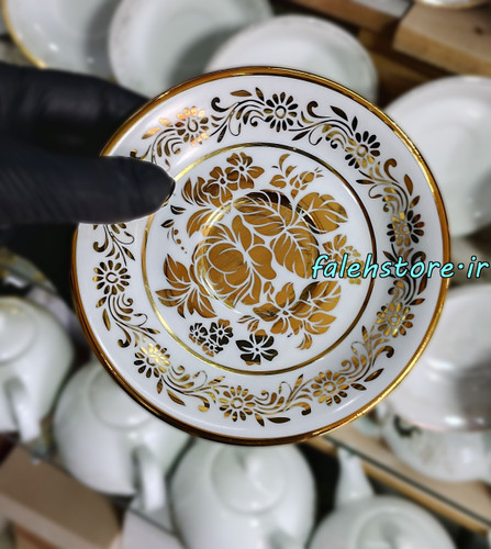 نعلبکی چینی مدل شاخه گل طلایی کارگاهی 6 عددی معمولی