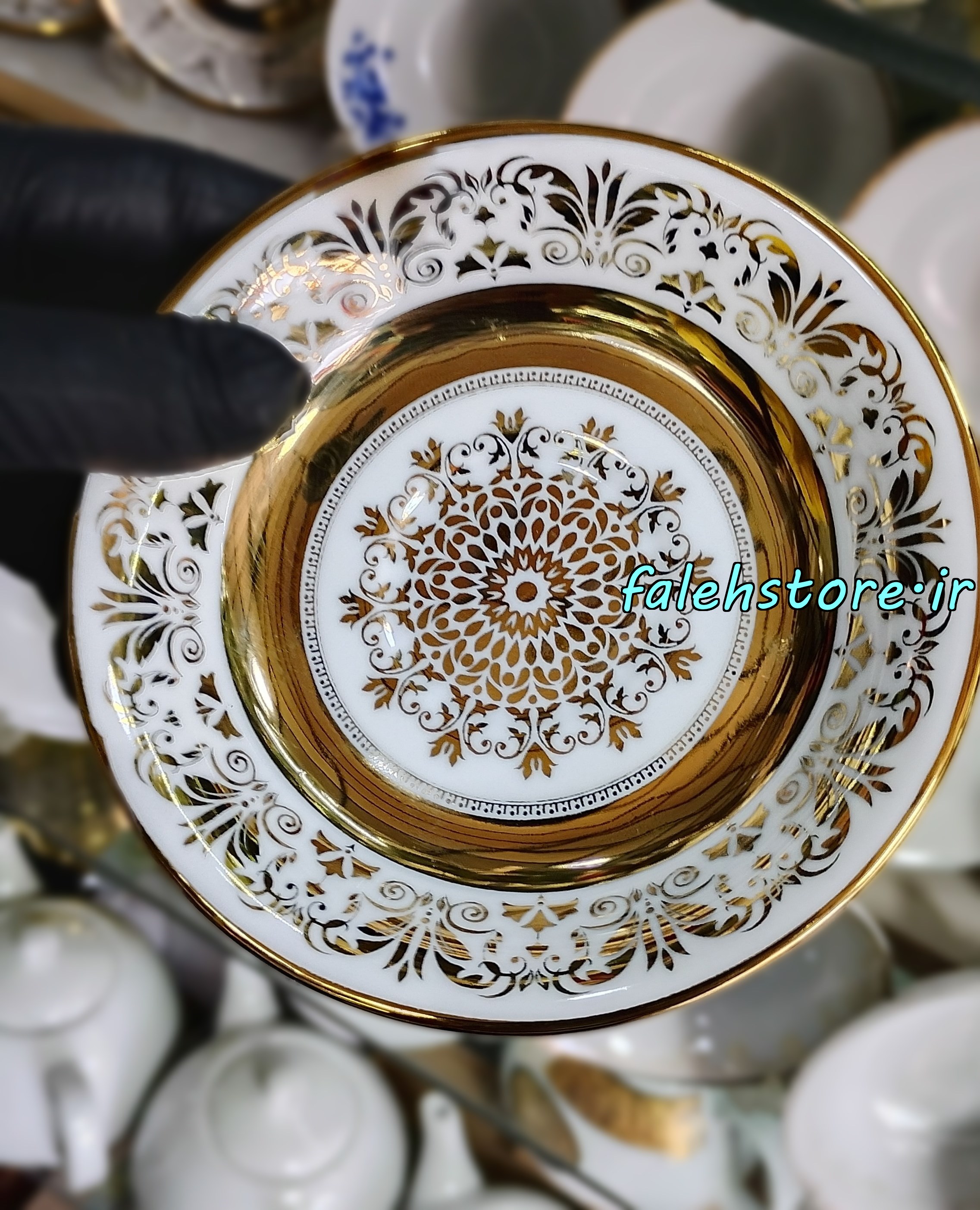 نعلبکی چینی مدل پارمیس طلایی کارگاهی 6 عددی معمولی