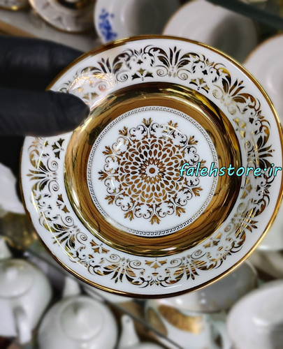 نعلبکی چینی مدل پارمیس طلایی کارگاهی 6 عددی معمولی