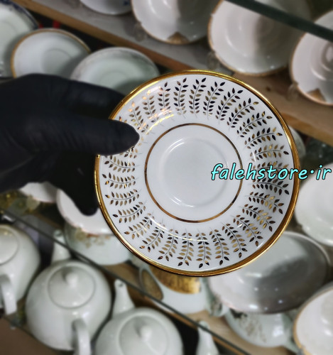 نعلبکی چینی مدل گندم طلایی کارگاهی 6 عددی معمولی