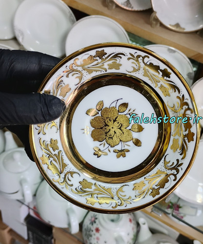 نعلبکی چینی مدل فلاور طلایی کارگاهی 6 عددی معمولی