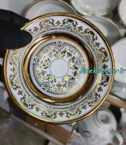 نعلبکی چینی مدل تابان طلایی کارگاهی 6 عددی معمولی