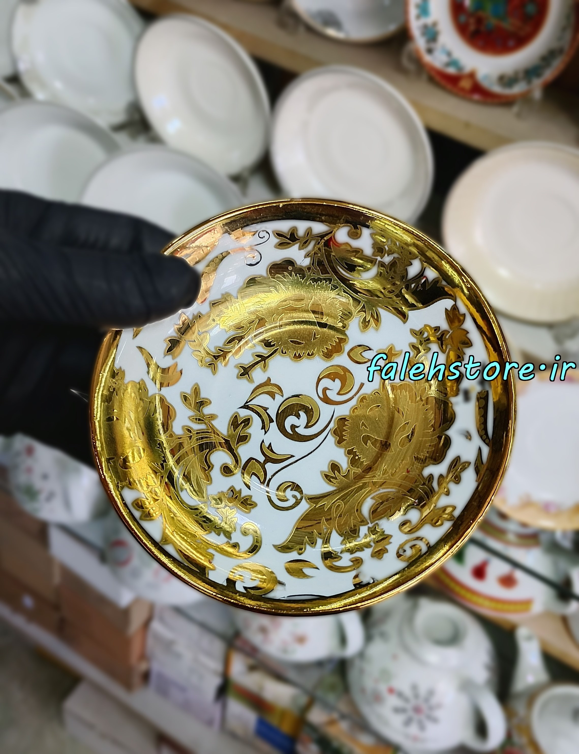 نعلبکی چینی مدل راحیل طلایی کارگاهی 6 عددی معمولی