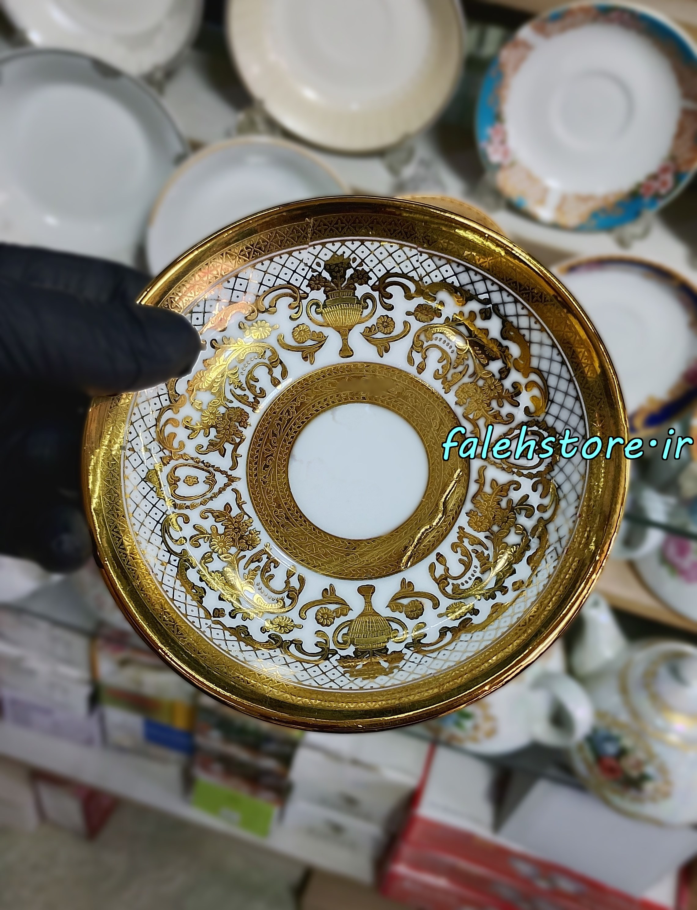 نعلبکی چینی مدل جام طلایی کارگاهی 6 عددی معمولی