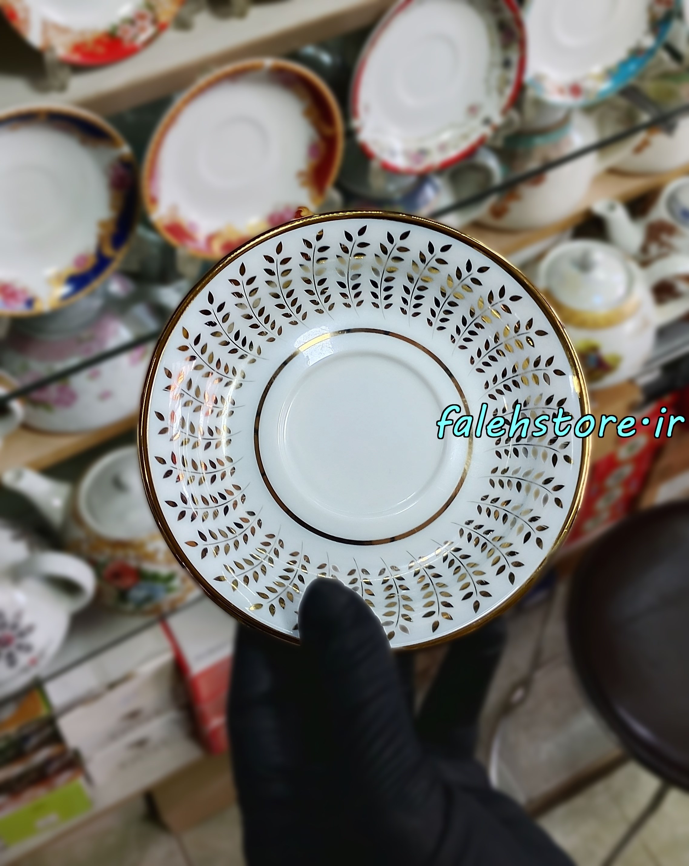 نعلبکی چینی مدل گل گندم طلایی کارگاهی 6 عددی معمولی