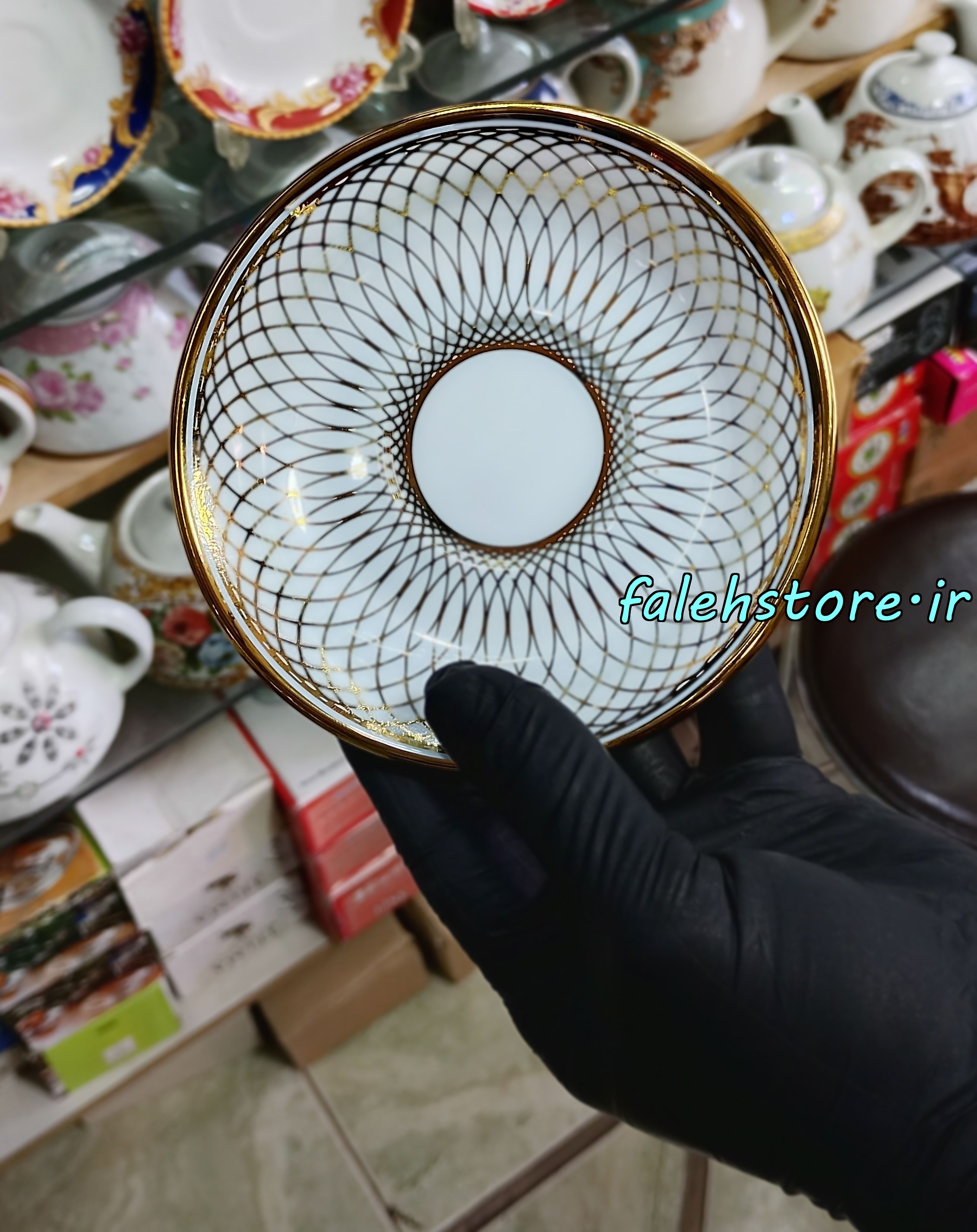 نعلبکی چینی مدل هندسه طلایی کارگاهی 6 عددی معمولی