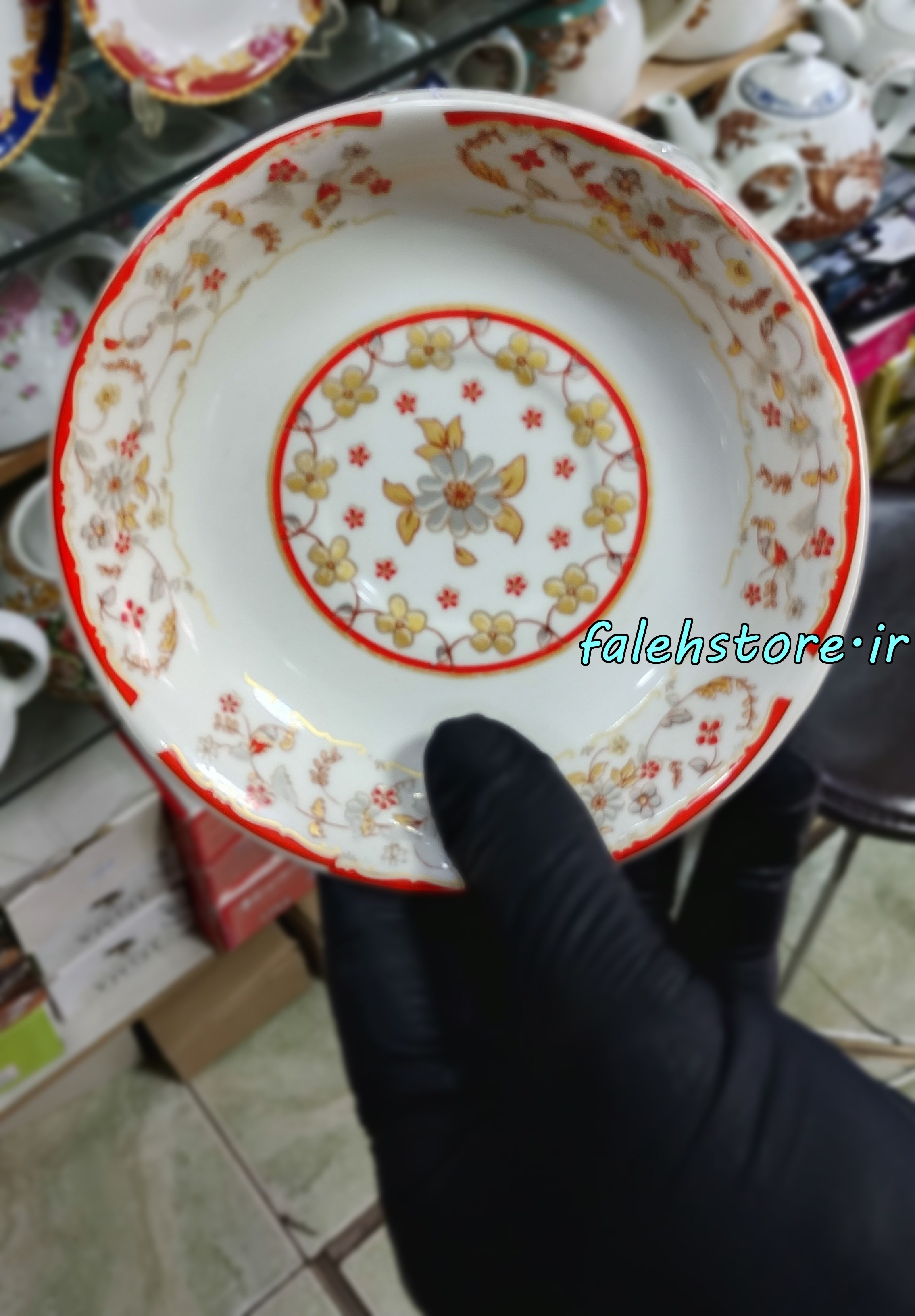 نعلبکی چینی طرح قدیمی مدل سریر کارگاهی 6 عددی معمولی